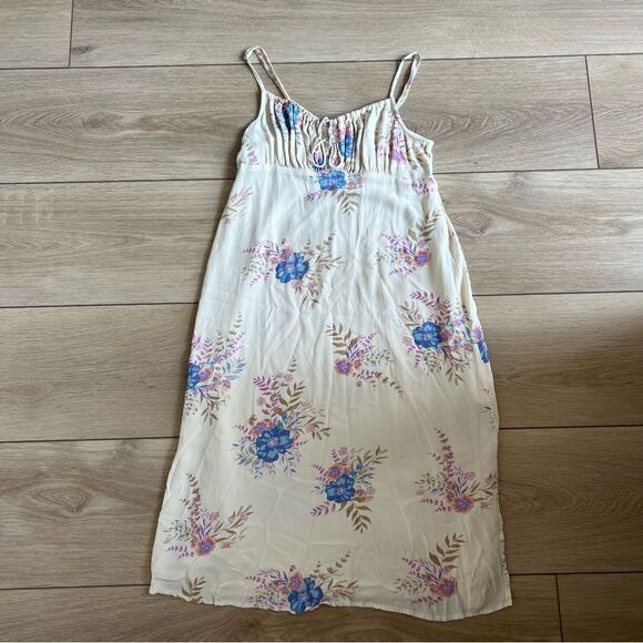 Lucky Brand Floral Printed Slip Dress Midi Cream Blue Size Small - Picture 9 of 15